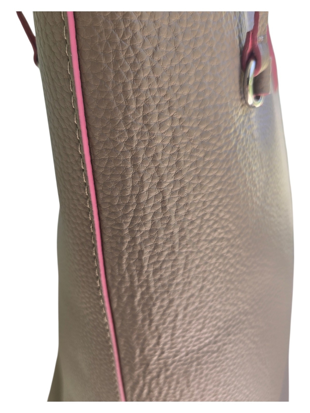 Lodis Taupe Pebbled Leather Work Tote With Pink Trim - Picture 5 of 12